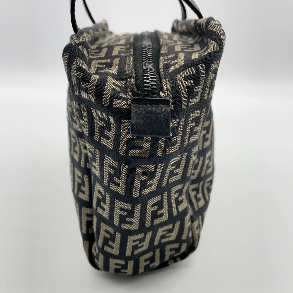 Authentic Fendi Zucchino Pattern Canvas Black x Beige Small Handbag - Picture 5 of 15